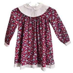 Vintage Winnie The Pooh Girls Dress Sz 6X Floral Peter Pan Collar Lace Trim USA